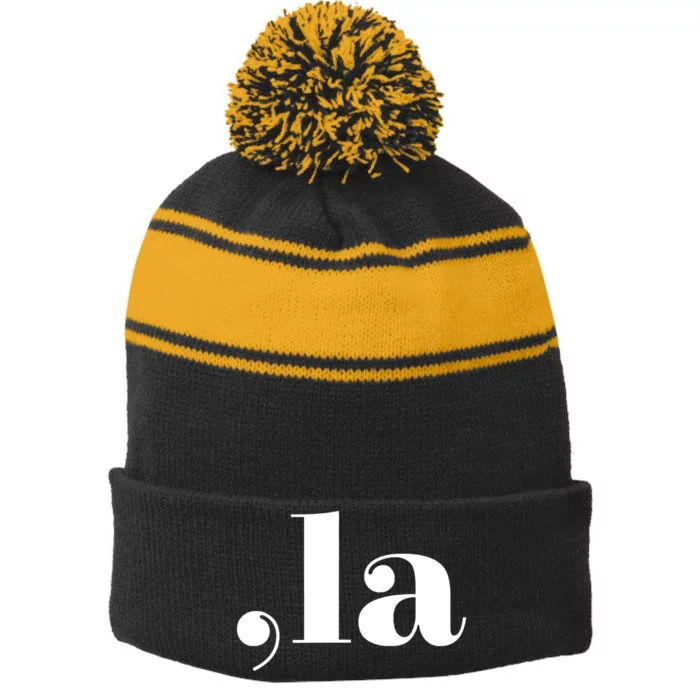 Comma La Stripe Pom Pom Beanie