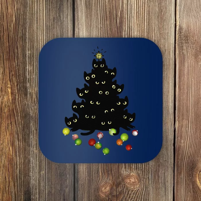 Cat Lovers Cute And Funny Holiday Tree Christmas Coaster