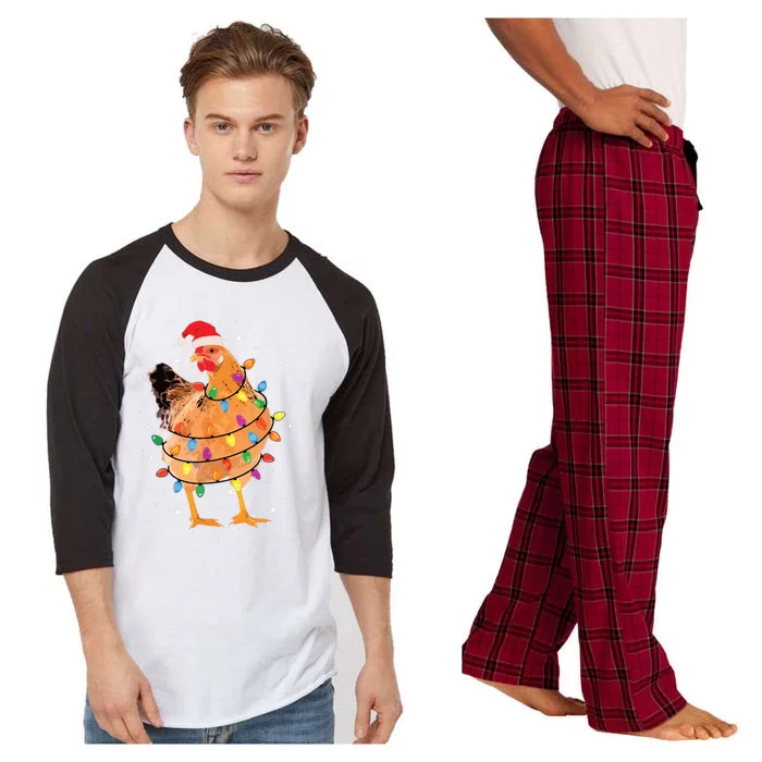 Christmas Lights Chicken Shirts Santa Funny Xmas Tree Chicken Raglan Sleeve Pajama Set