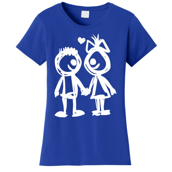 Cute Little Couple Drawing Line Art Valentine's Day Gift Great Gift Women's T-Shirt