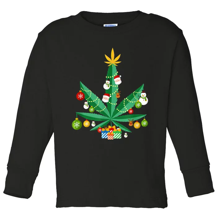 Cannabis Leaf Christmas Tree Toddler Long Sleeve Shirt