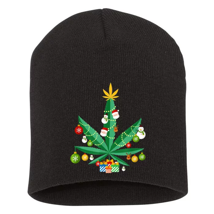 Cannabis Leaf Christmas Tree Short Acrylic Beanie