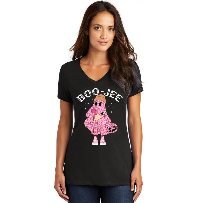 Coffee Lovers Cute Ghost Halloween Costume Boujee Boojee Women's V-Neck T-Shirt