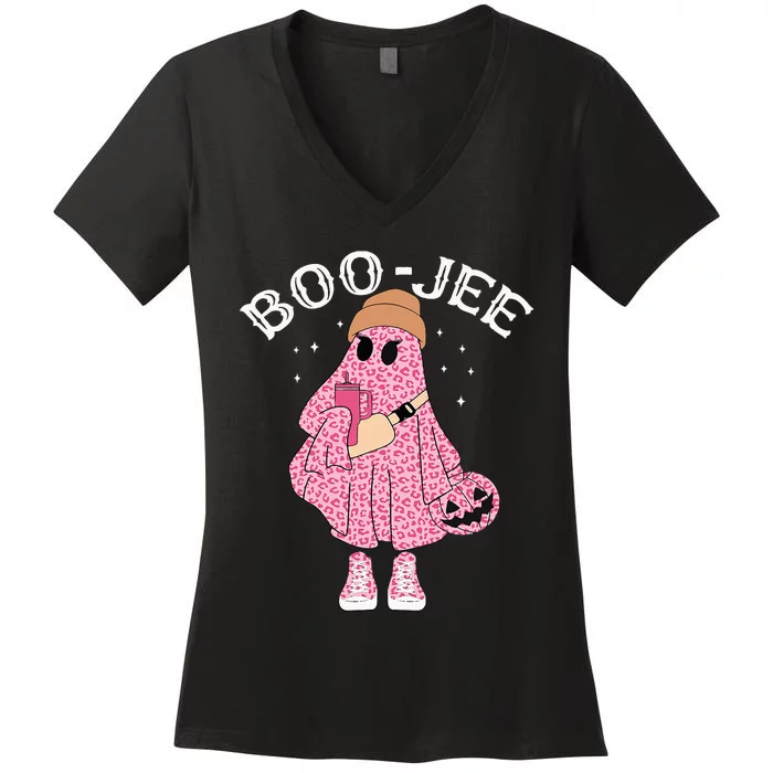 Coffee Lovers Cute Ghost Halloween Costume Boujee Boojee Women's V-Neck T-Shirt