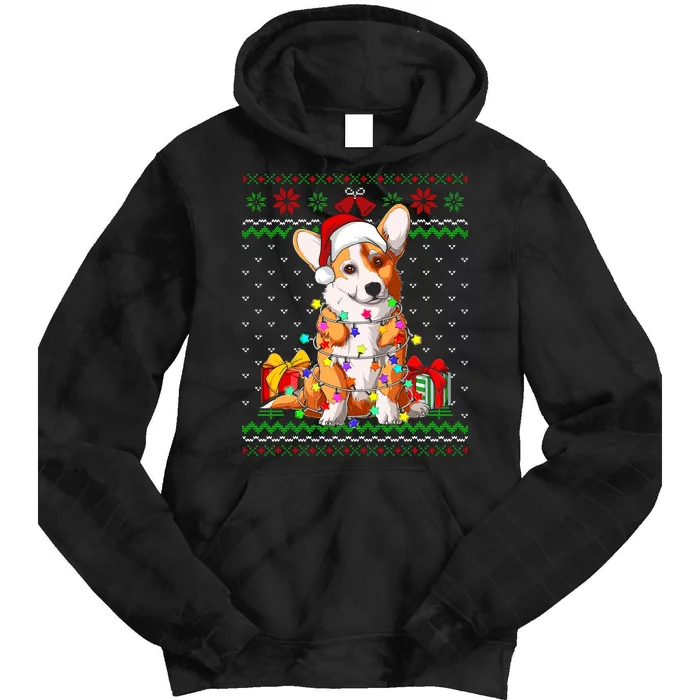 Christmas Lights Corgi Dog Lover Tie Dye Hoodie