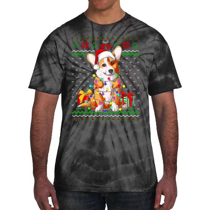 Christmas Lights Corgi Dog Lover Tie-Dye T-Shirt