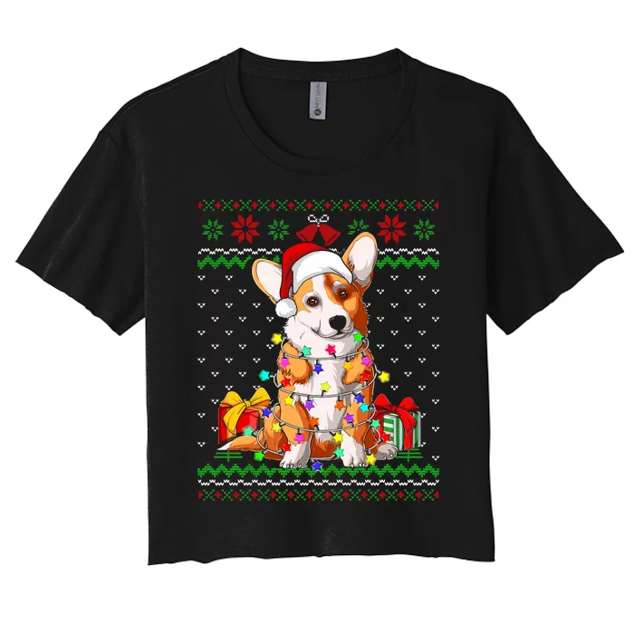 Christmas Lights Corgi Dog Lover Women's Crop Top Tee