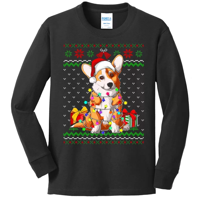 Christmas Lights Corgi Dog Lover Kids Long Sleeve Shirt