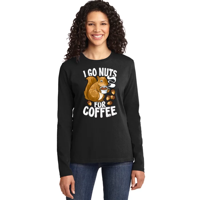 Coffee Lover, Coffee Drinker Tee, Funny Squirrel Ladies Long Sleeve Shirt