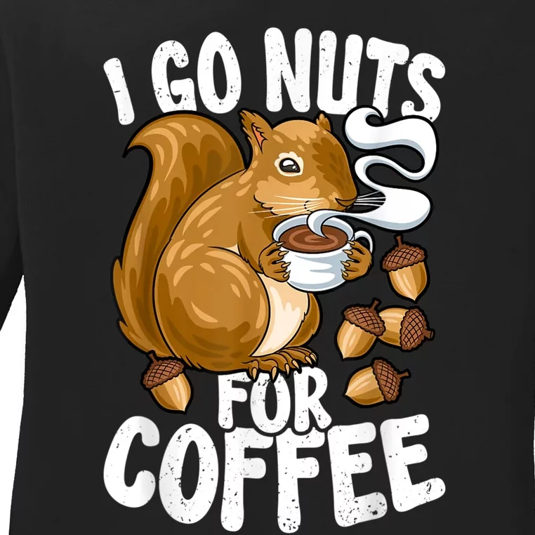 Coffee Lover, Coffee Drinker Tee, Funny Squirrel Ladies Long Sleeve Shirt