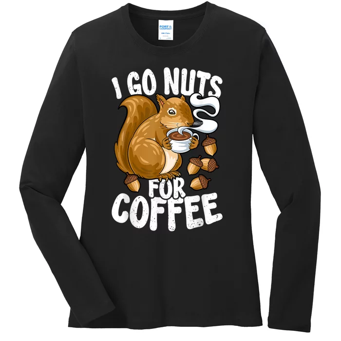 Coffee Lover, Coffee Drinker Tee, Funny Squirrel Ladies Long Sleeve Shirt