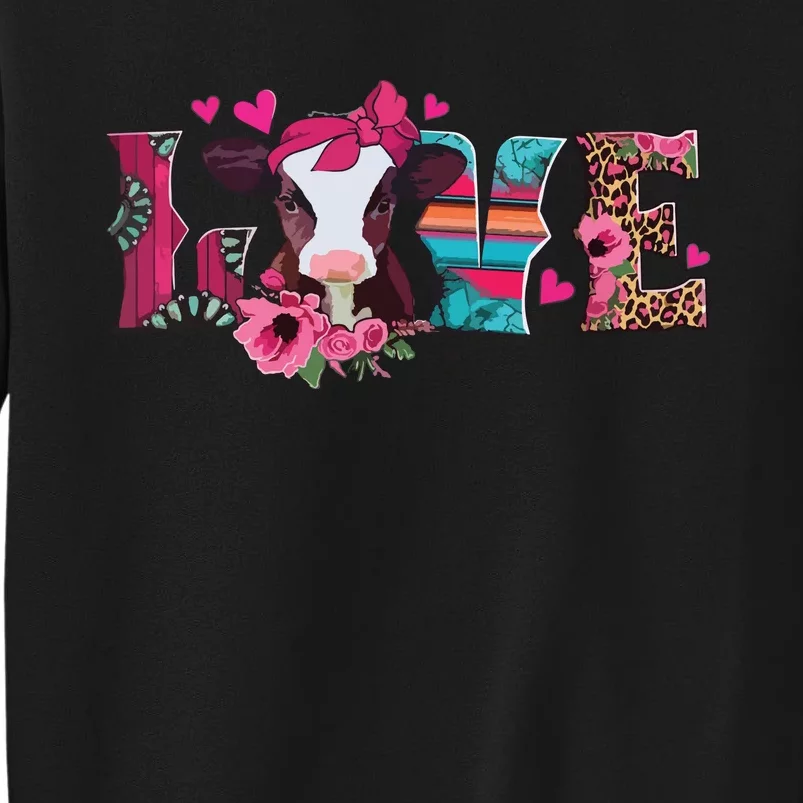 Cute Love Calf Love Cow Western Valentines Day Calf Mom Tall Sweatshirt