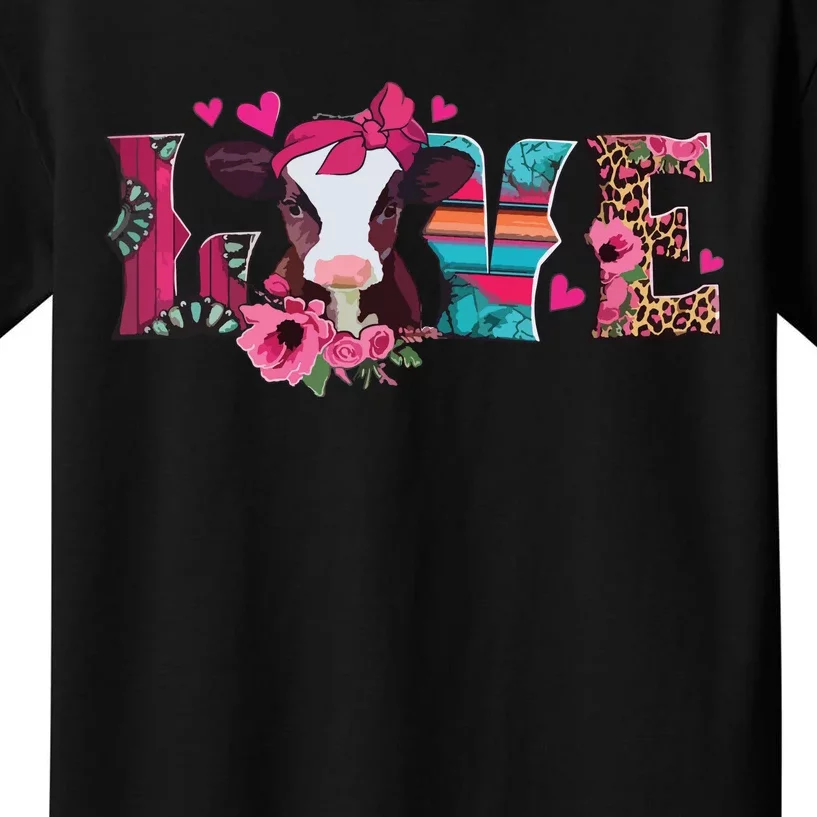 Cute Love Calf Love Cow Western Valentines Day Calf Mom Kids T-Shirt