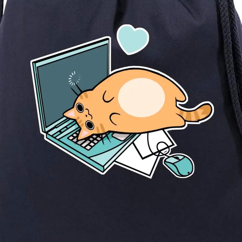 Cute Laptop Cat Drawstring Bag