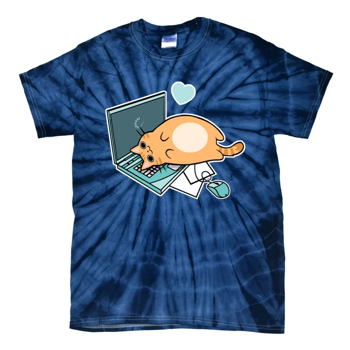 Cute Laptop Cat Tie-Dye T-Shirt