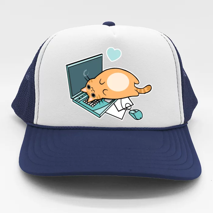 Cute Laptop Cat Trucker Hat