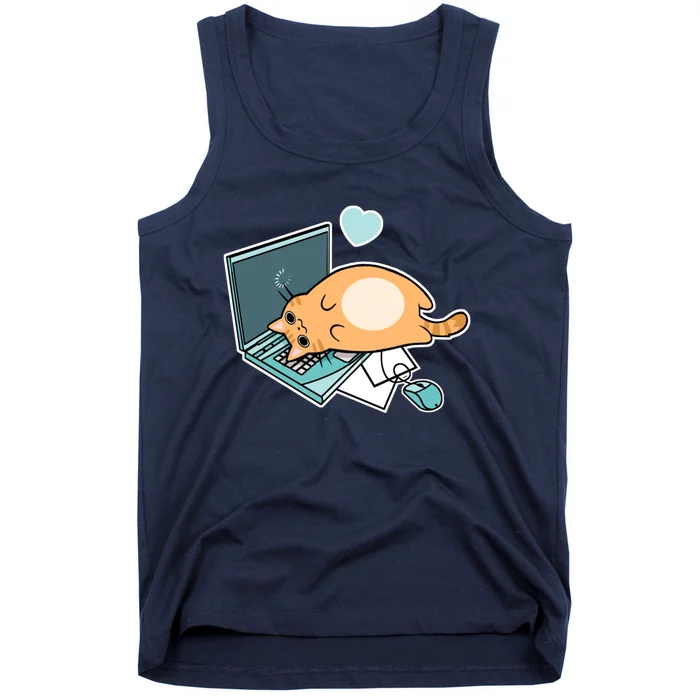 Cute Laptop Cat Tank Top