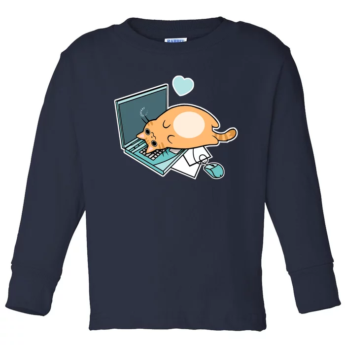 Cute Laptop Cat Toddler Long Sleeve Shirt