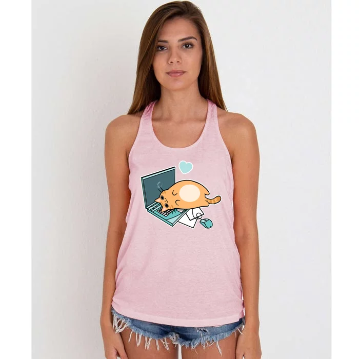 Cute Laptop Cat Women's Knotted Racerback Tank