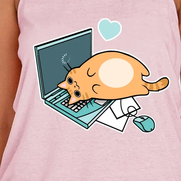 Cute Laptop Cat Women's Knotted Racerback Tank