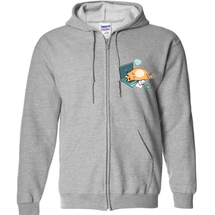 Cute Laptop Cat Full Zip Hoodie