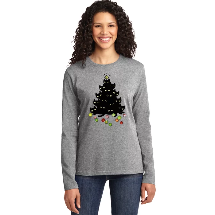 Cat Lovers Cute And Funny Holiday Tree Christmas Gift Ladies Long Sleeve Shirt