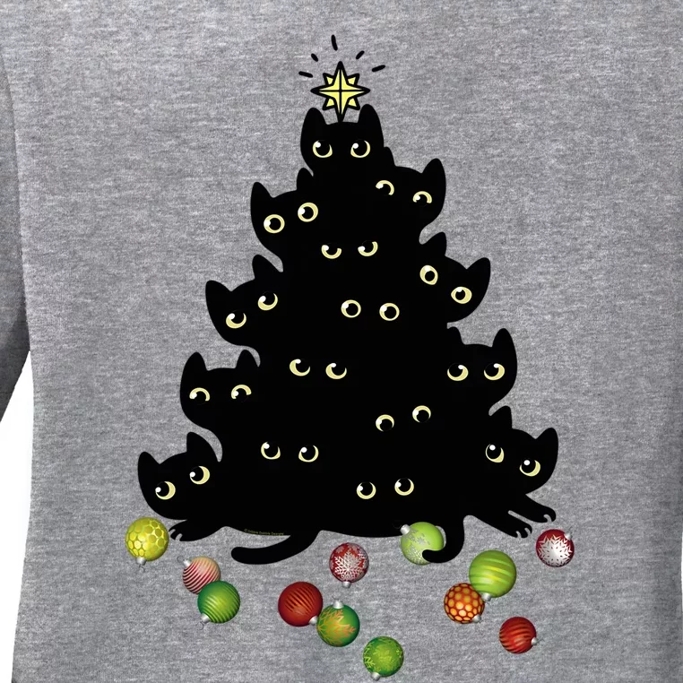 Cat Lovers Cute And Funny Holiday Tree Christmas Gift Ladies Long Sleeve Shirt