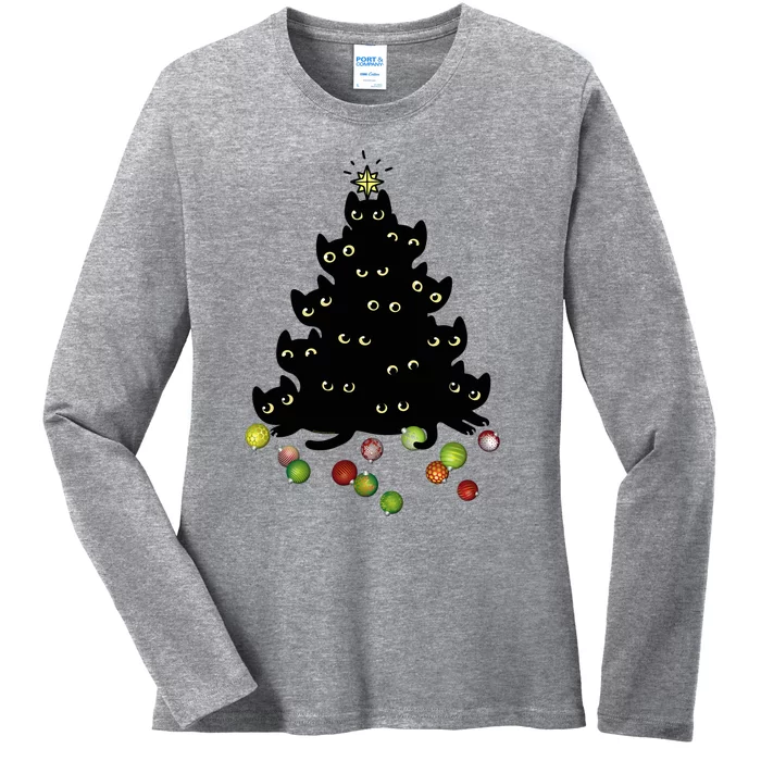 Cat Lovers Cute And Funny Holiday Tree Christmas Gift Ladies Long Sleeve Shirt