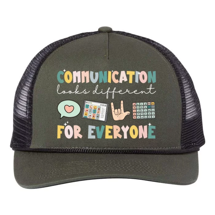 Communication Looks Different For Everyone Autism Awareness Retro Rope Trucker Hat Cap