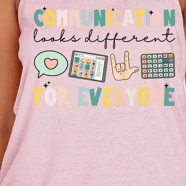 Communication Looks Different For Everyone Autism Awareness Women's Knotted Racerback Tank