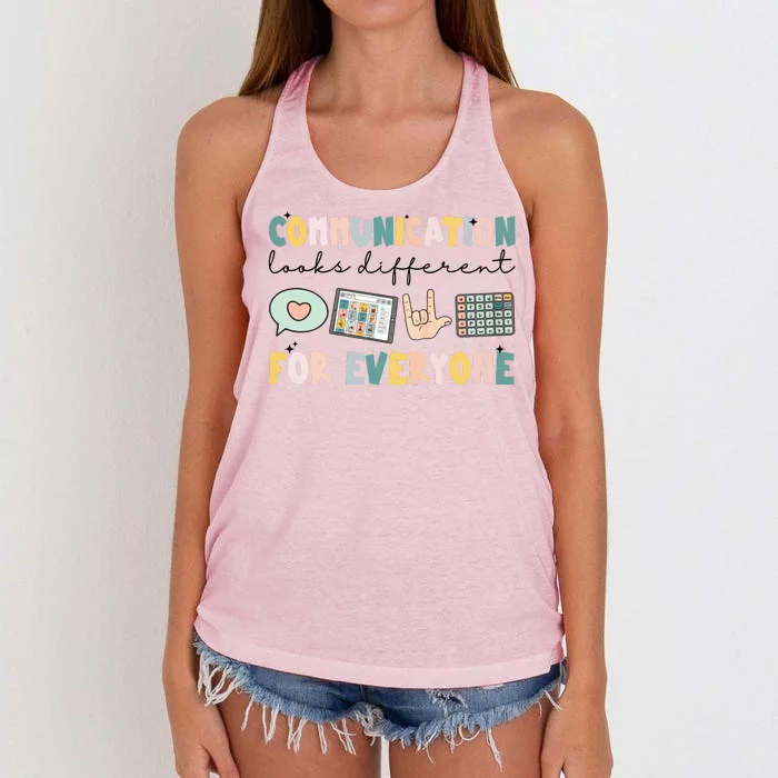 Communication Looks Different For Everyone Autism Awareness Women's Knotted Racerback Tank