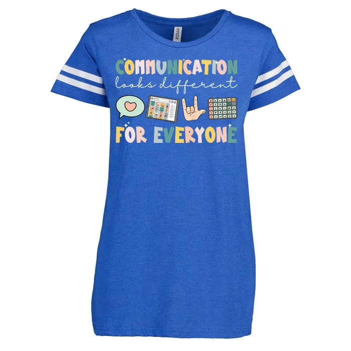 Communication Looks Different For Everyone Autism Awareness Enza Ladies Jersey Football T-Shirt