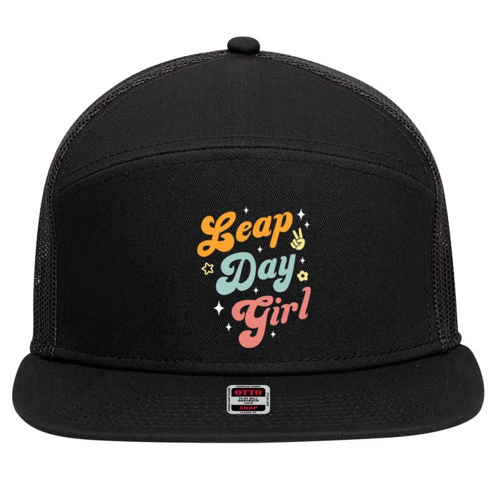 Cute Leap Day Girl Feb 29th Birthday Leap Day February 29 7 Panel Mesh Trucker Snapback Hat