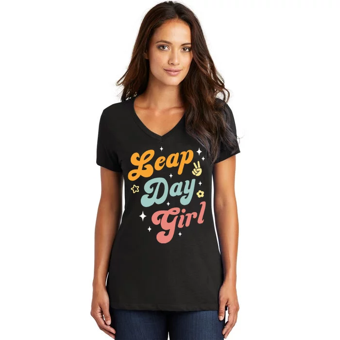 Cute Leap Day Girl Feb 29th Birthday Leap Day February 29 Women's V-Neck T-Shirt