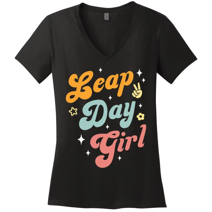 Cute Leap Day Girl Feb 29th Birthday Leap Day February 29 Women's V-Neck T-Shirt