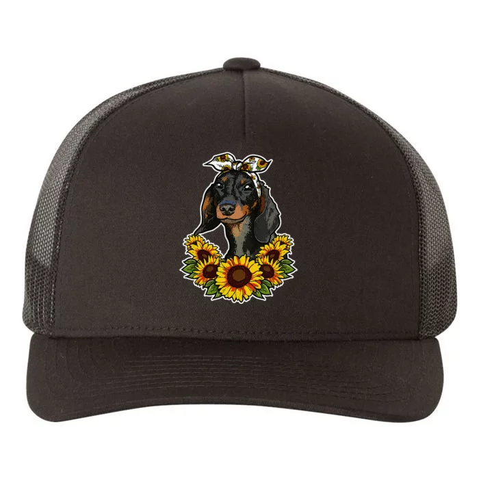 Cute Love Dog Gift Sunflower Decor Dachshund Yupoong Adult 5-Panel Trucker Hat