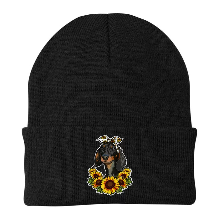 Cute Love Dog Gift Sunflower Decor Dachshund Knit Cap Winter Beanie