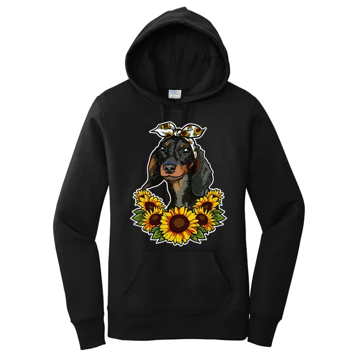 Cute Love Dog Gift Sunflower Decor Dachshund Women's Pullover Hoodie