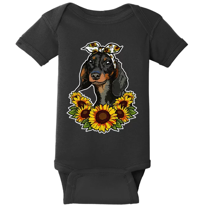 Cute Love Dog Gift Sunflower Decor Dachshund Baby Bodysuit