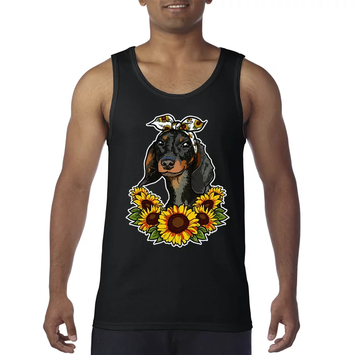 Cute Love Dog Gift Sunflower Decor Dachshund Tank Top