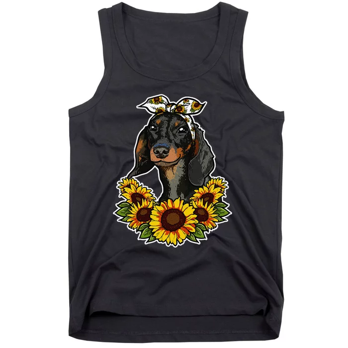 Cute Love Dog Gift Sunflower Decor Dachshund Tank Top