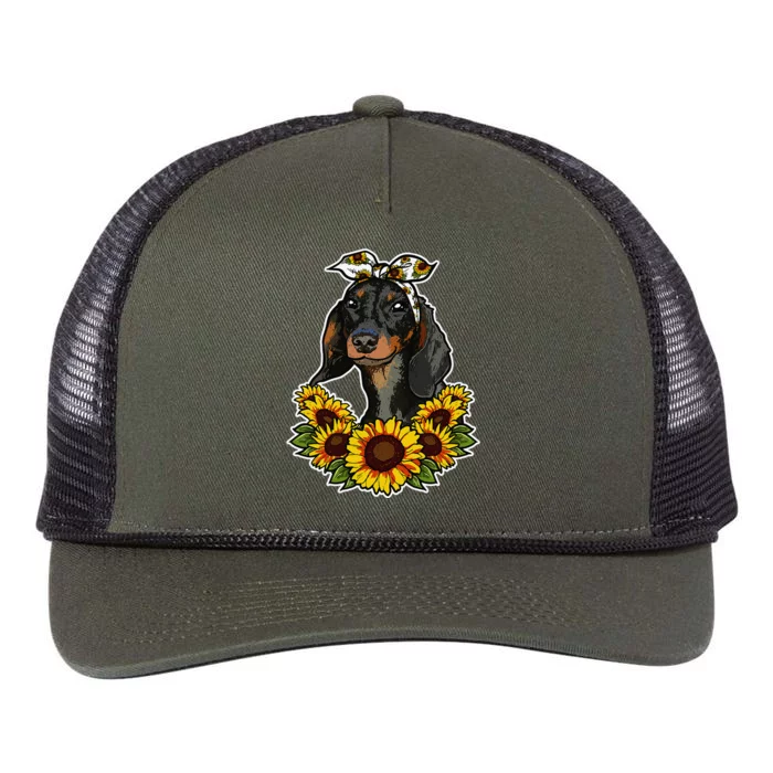 Cute Love Dog Gift Sunflower Decor Dachshund Retro Rope Trucker Hat Cap