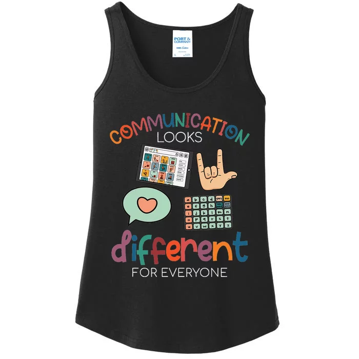 Communication Looks Different For Everyone Autism Awareness Ladies Essential Tank