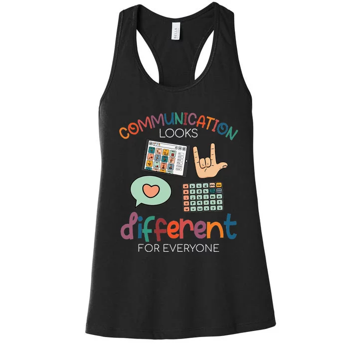 Communication Looks Different For Everyone Autism Awareness Women's Racerback Tank