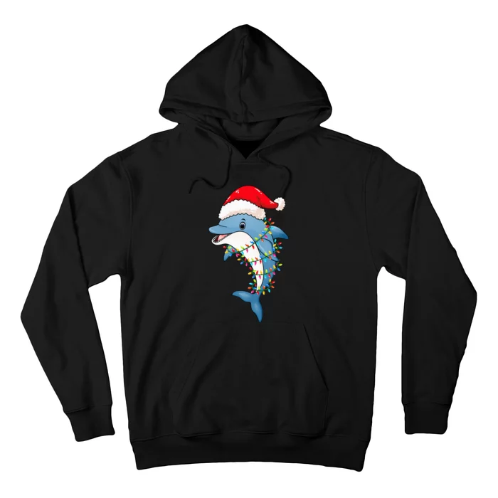 Christmas Lights Dolphin Wearing Xmas Hat Dolphin Lover Hoodie