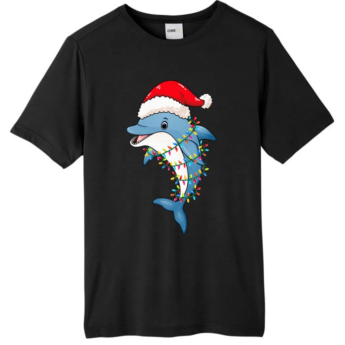 Christmas Lights Dolphin Wearing Xmas Hat Dolphin Lover ChromaSoft Performance T-Shirt