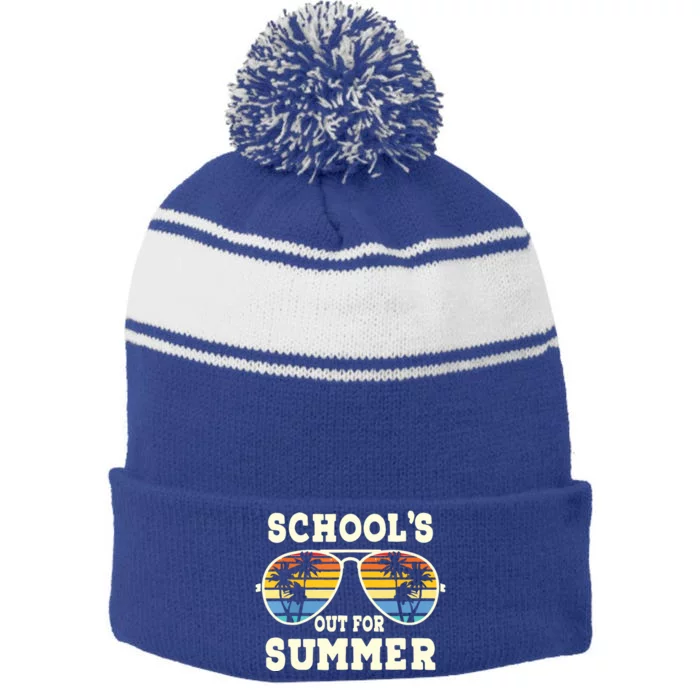 Cute Last Day Of School Schools Out For Summer Teacher Retro Stripe Pom Pom Beanie