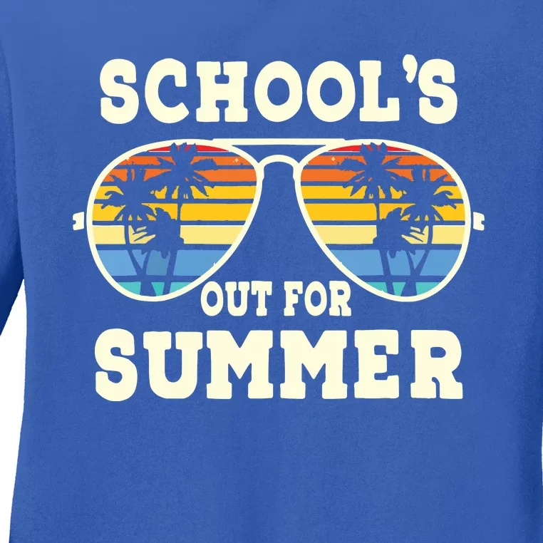 Cute Last Day Of School Schools Out For Summer Teacher Retro Ladies Long Sleeve Shirt