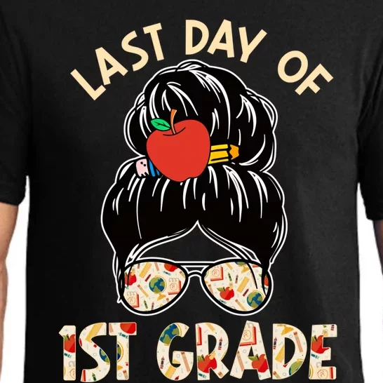 Cute Last Day Of School Messy Bun Last Day Of 1St Grade Gift Pajama Set