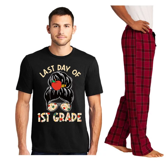 Cute Last Day Of School Messy Bun Last Day Of 1St Grade Gift Pajama Set